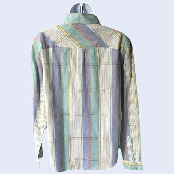 Donnkenny pastel plaid button front blouse size 14 band collar 80s preppy - Picture 2 of 5